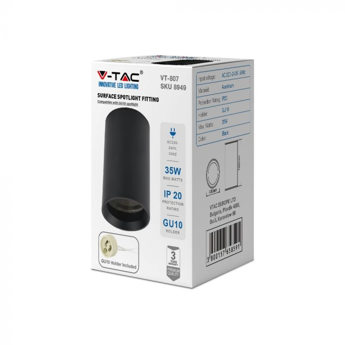 Carcasa Spot GU10, Negru, Rotund, IP20, Montaj Aplicat [6]