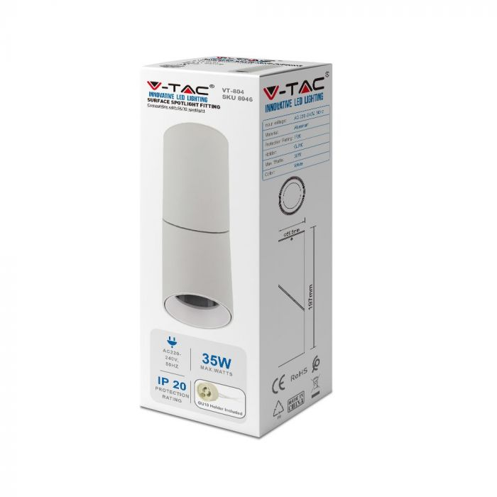 Fitting V-TAC, SOCLU GU10, 197mm, Alb [2]