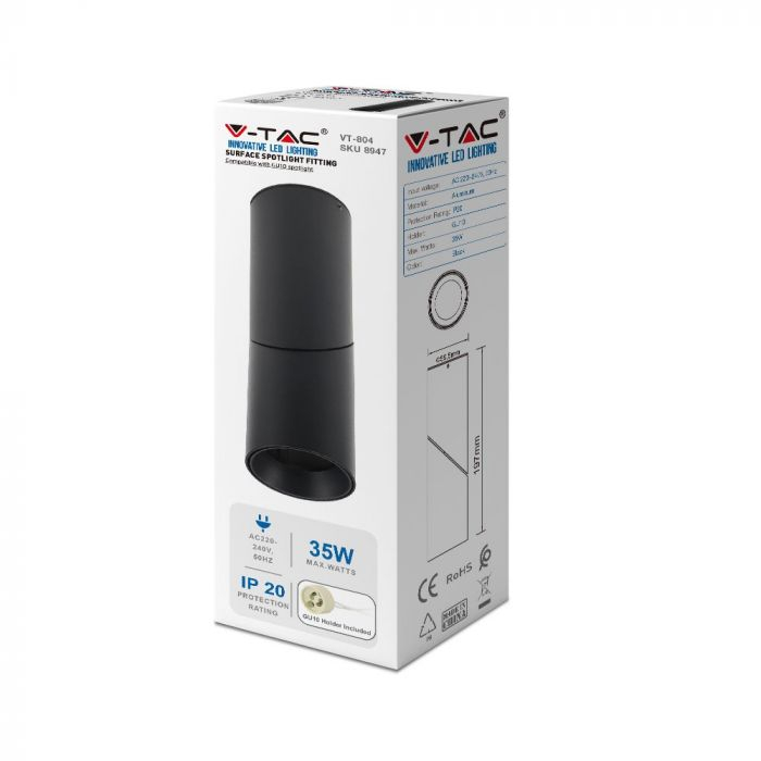 Fitting V-TAC, SOCLU GU10, 197mm, Negru [2]