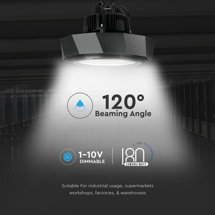 Highbay LED V-TAC, 100W, 18000lm, 180lm/W, Cip Samsung, Dimabil, 120°, 5 ani Garantie, 4000K [8]