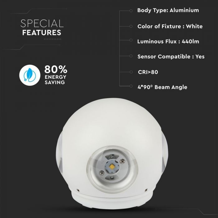 Lampă de perete 4W LED Corp Alb Rotund 3000K IP65 [3]