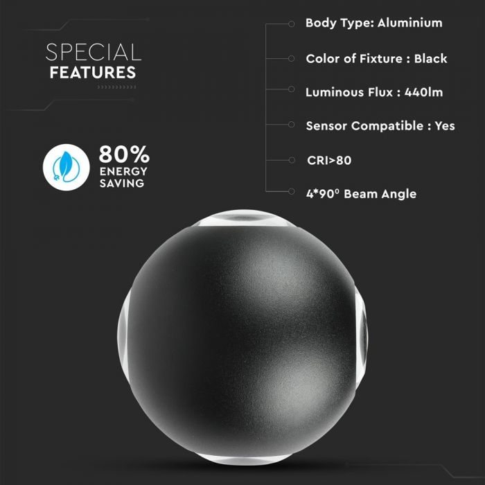 Lampă de perete 4W LED Corp Negru Rotund 3000K IP66 [3]