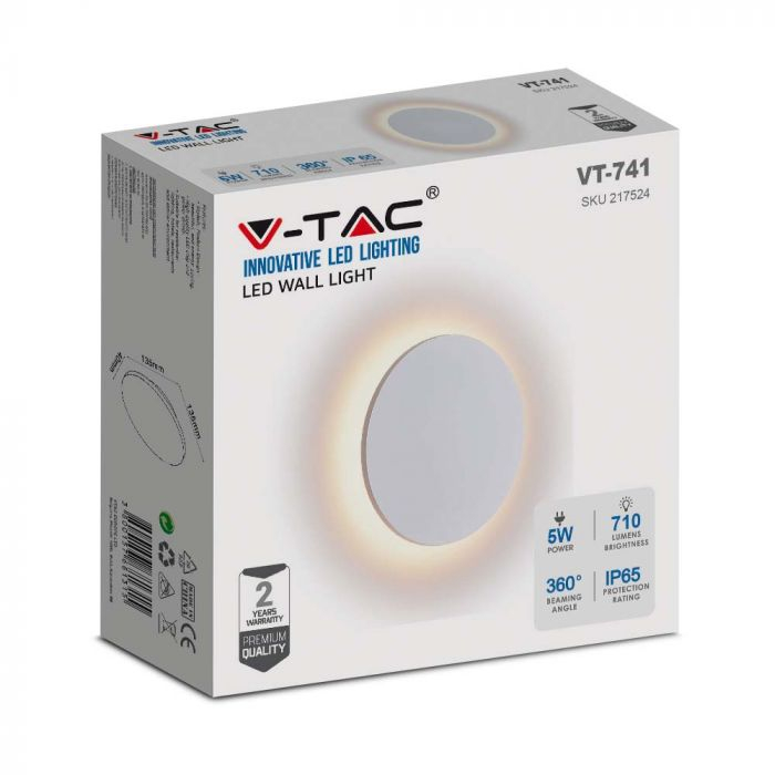 Lampa de perete,  Led, 5W, 3000K, IP65,  Rotunda, Alba [4]