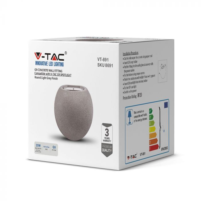 Lampa de perete LED, V-TAC, IP20, Soclu G9, Gri [2]