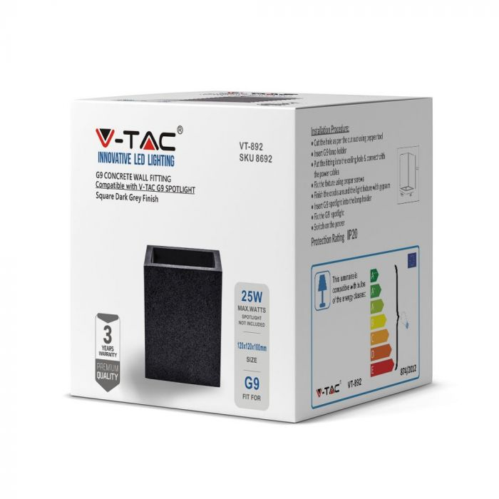 Lampa de perete LED, V-TAC, IP20, Soclu G9, Negru, Patrat [2]