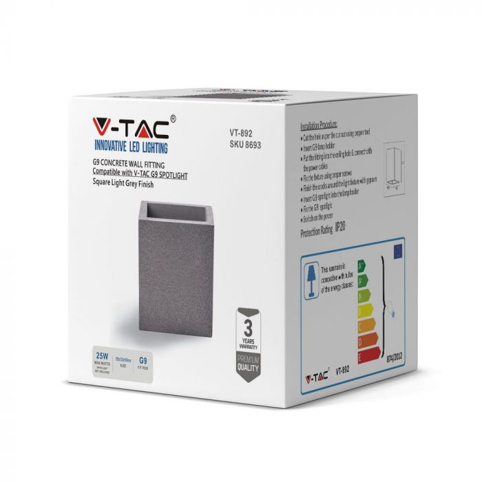 Lampa de perete LED, V-TAC, IP20, Soclu G9, Gri, Patrat [2]