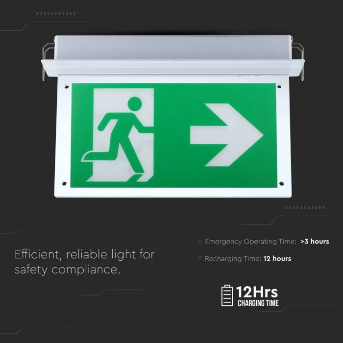 Lampa Exit LED V-TAC, 2W, Cip Samsung, Montaj Incastrat, 6000K, IP20, Autonomie >3h [6]