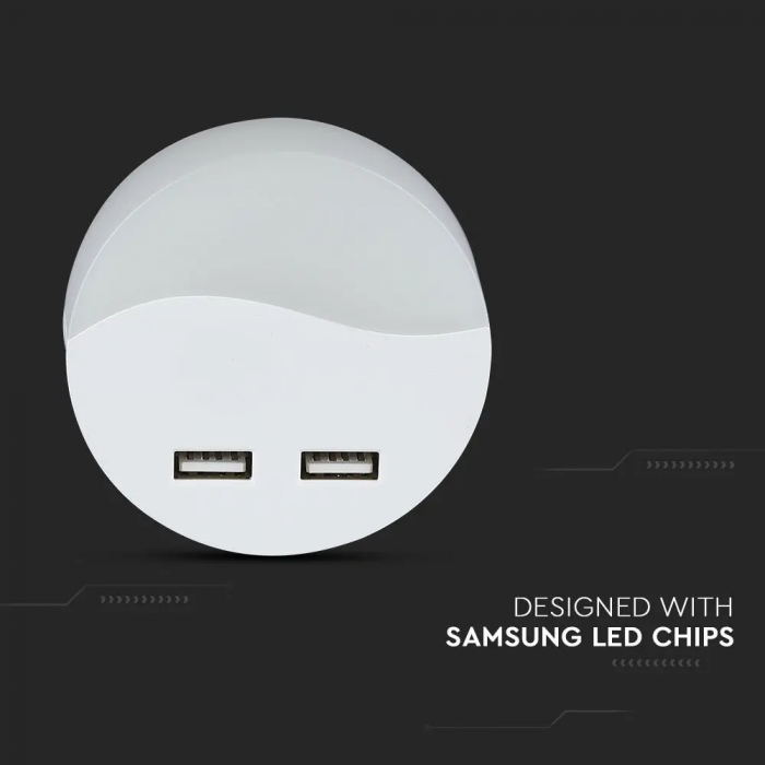 Lampa LED de veghe V-TAC, 0.45W, 2 porturi USB, RD [5]