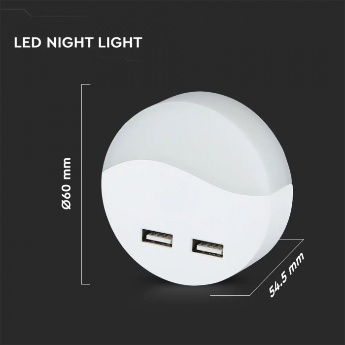 Lampa LED de veghe V-TAC, 0.45W, 2 porturi USB, RD [7]