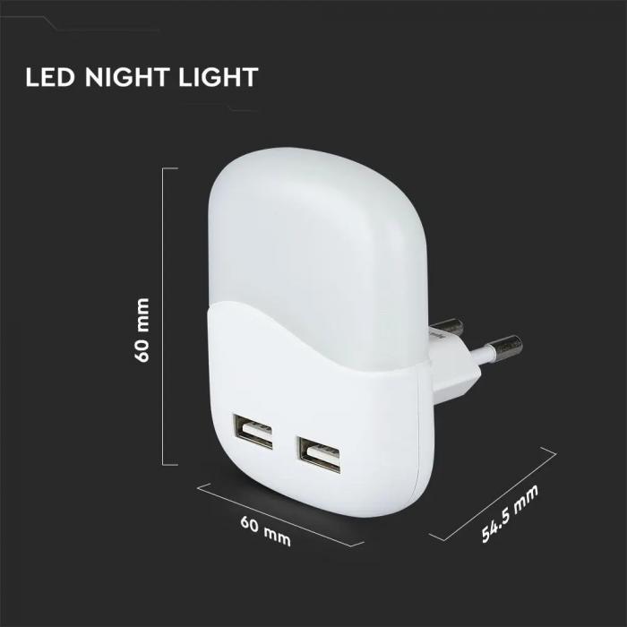 Lampa LED de veghe V-TAC, 0.45W, 2 porturi USB, SQ [3]