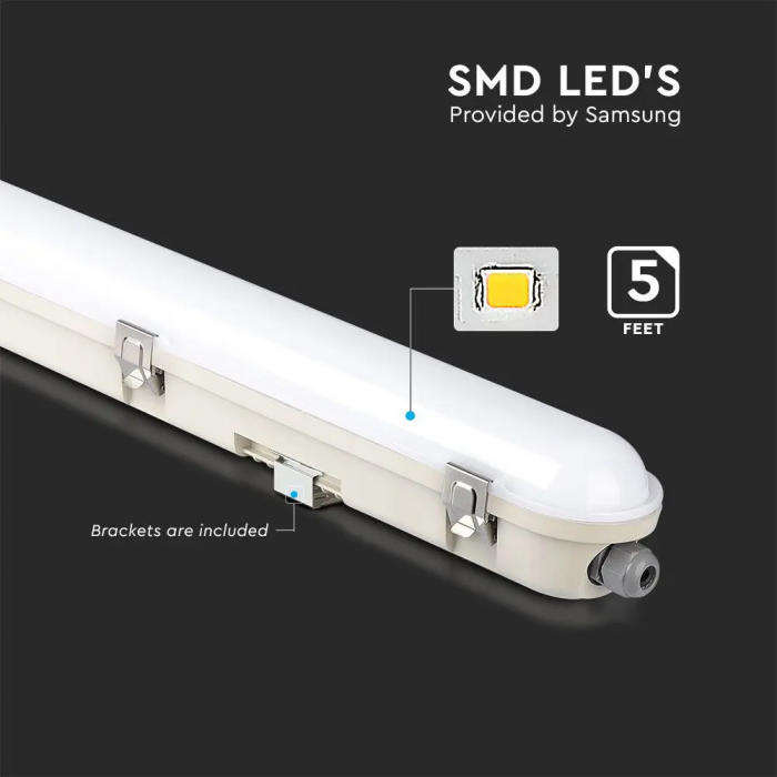 Lampa LED Industriala V-TAC, 36W, IP65, 120cm, 120lm/W, Cip Samsung, SS Clips, Dispersor Mat [5]