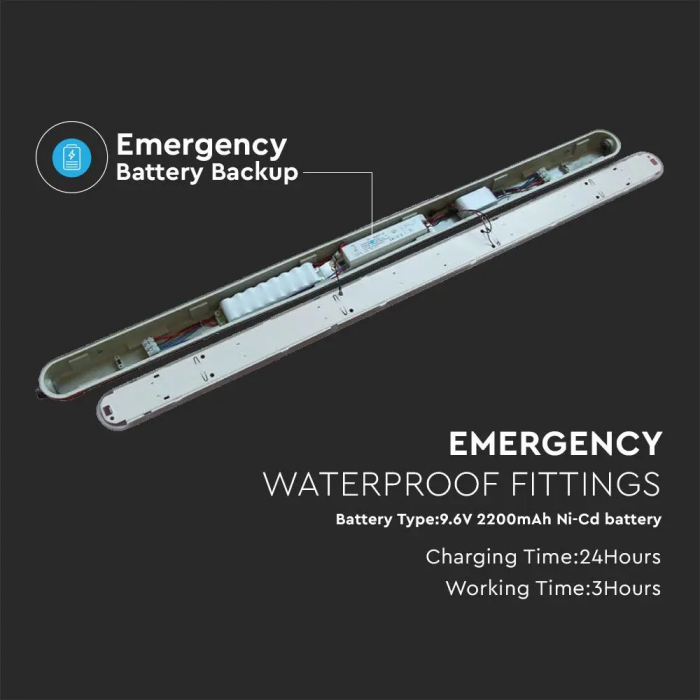 Lampa LED Industriala V-TAC, 48W, KIT EMERGENTA, IP65, 150cm, 120lm/W, Cip Samsung, SS Clips, Dispersor Mat [5]