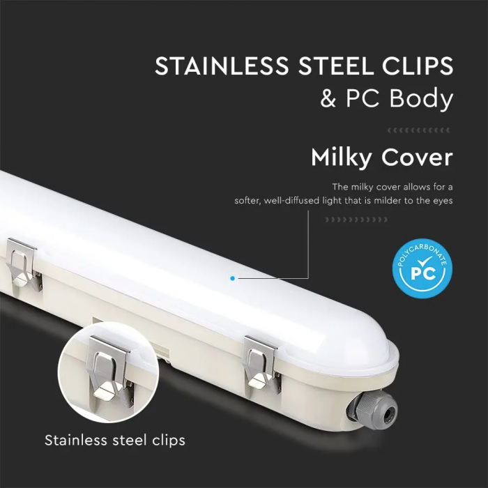 Lampa LED Industriala V-TAC, 48W, IP65, 150cm, 120lm/W, Cip Samsung, SS Clips, Dispersor Mat [8]