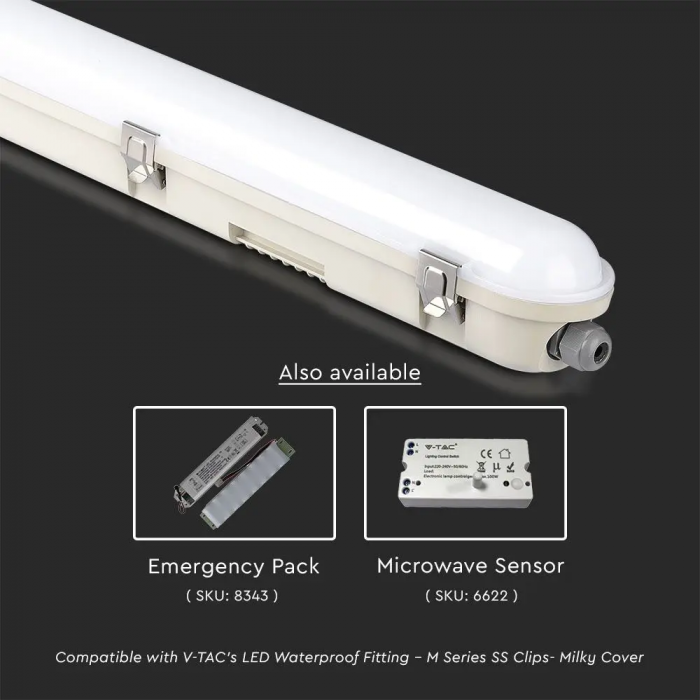 Lampa LED Industriala V-TAC, 48W, IP65, 150cm, 120lm/W, Cip Samsung, SS Clips, Dispersor Mat [11]