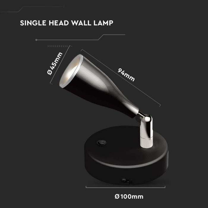 Lampa LED V-TAC, Pentru perete, 4.5W, 3000K, Cu intrerupator [3]