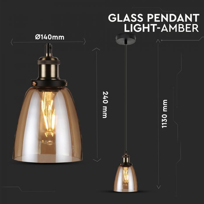 Pendul din sticla V-TAC, Amber, E27 [4]