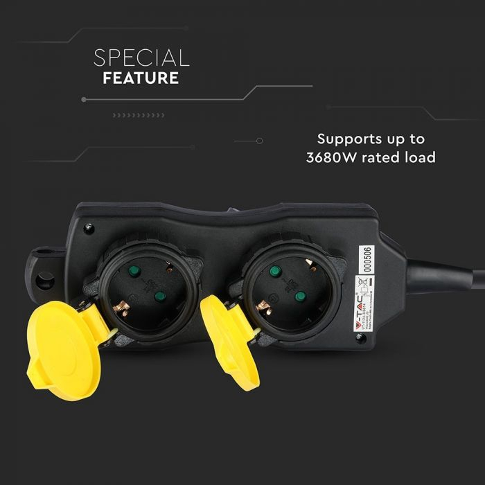 Prelungior 4 Intrări Întrerupator Iluminat 3G 1.5mm x 3m IP44 Negru&Galben [3]