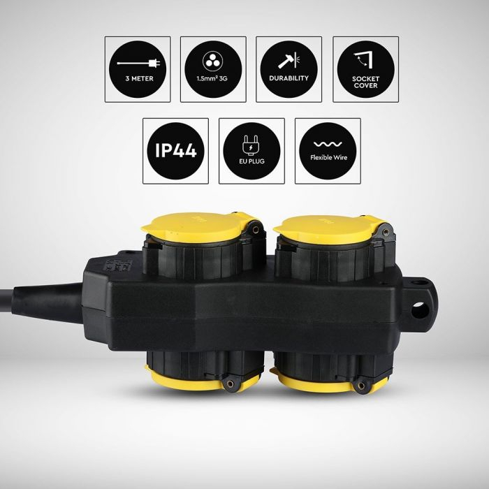 Prelungior 4 Intrări Întrerupator Iluminat 3G 1.5mm x 3m IP44 Negru&Galben [2]