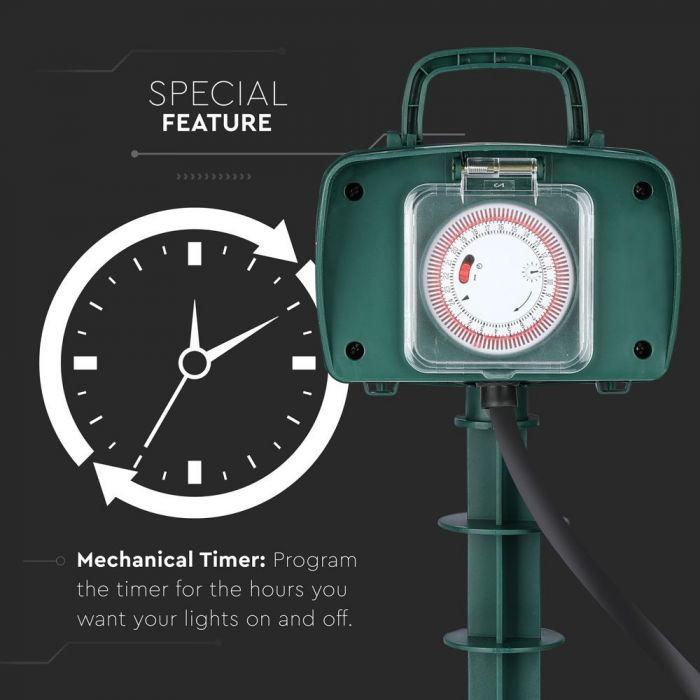 Prelungitor gradina V-TAC, 2 intrari, Timer integrat, IP44 [8]