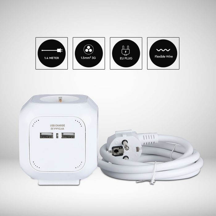 Priza cu 4 Circuite  si Mufa Usb Cubica V-TAC, 3G, 1.4m [6]