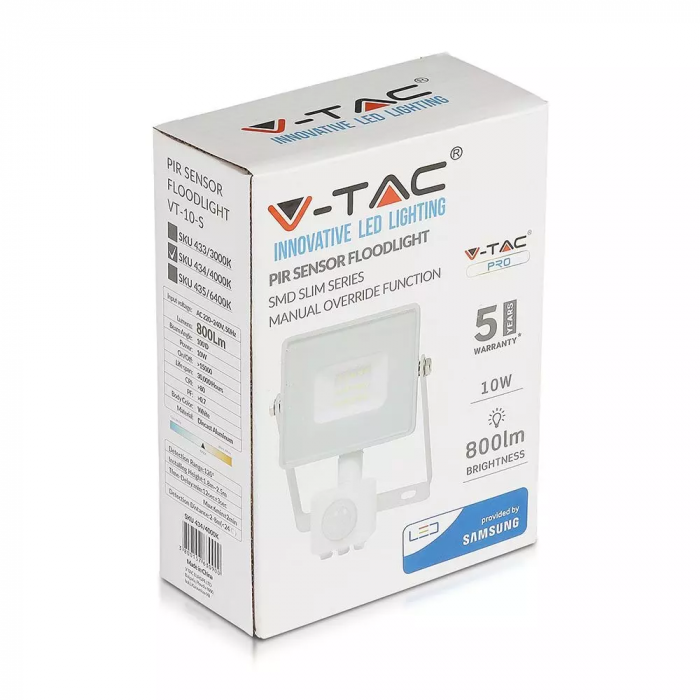 Proiector LED V-TAC, 10W, Senzor de miscare, Cip SAMSUNG, IP65 [3]