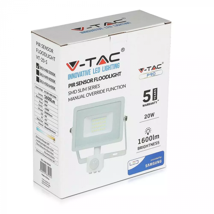 Proiector LED V-TAC, 20W, Senzor de miscare, Cip SAMSUNG, IP65 [3]