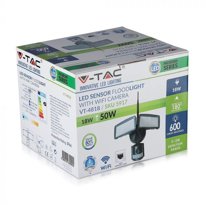 Proiector LED V-TAC, 18W, Senzor de miscare, Camera HD Integrata, IP20 [4]