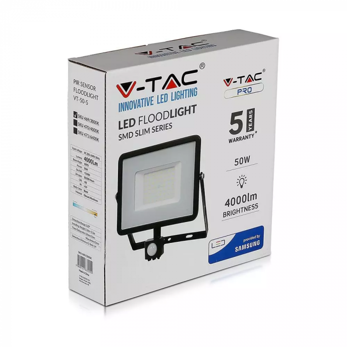Proiector LED V-TAC, 50W, Senzor de miscare, Cip SAMSUNG, IP65 [3]
