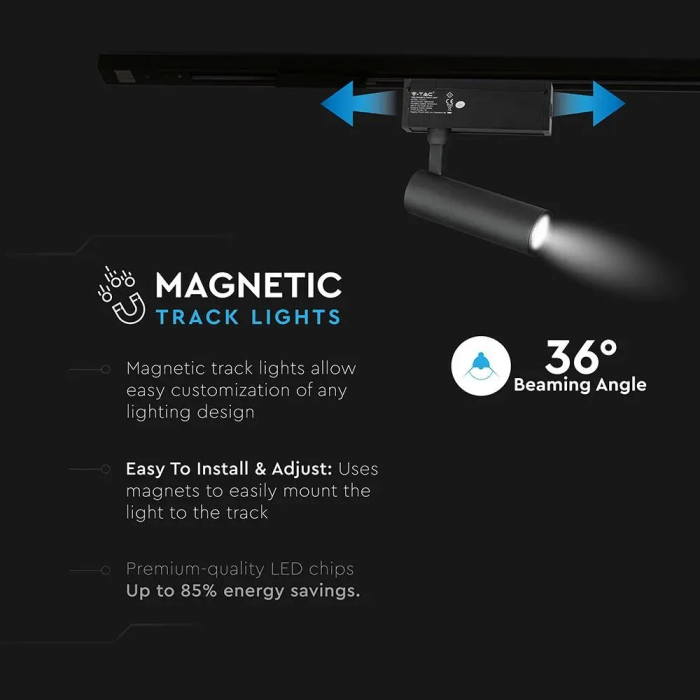 Proiector Magnetic LED V-TAC, 15W, IP20, 24V, Negru [5]