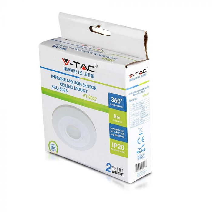 Senzor Pir pentru tavan V-TAC, Alb, Plat [6]