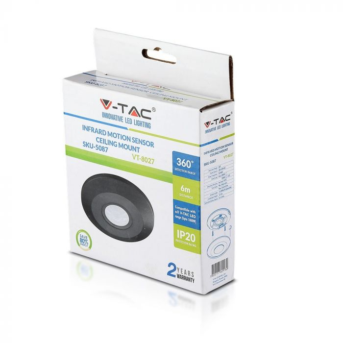 Senzor Pir pentru tavan V-TAC, Negru, Plat [5]