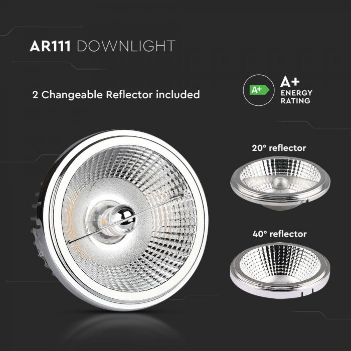 Spot LED V-TAC AR111, 20W, Reflector Schimbabil, 40`D/20`D, Argintiu, 4000K [9]
