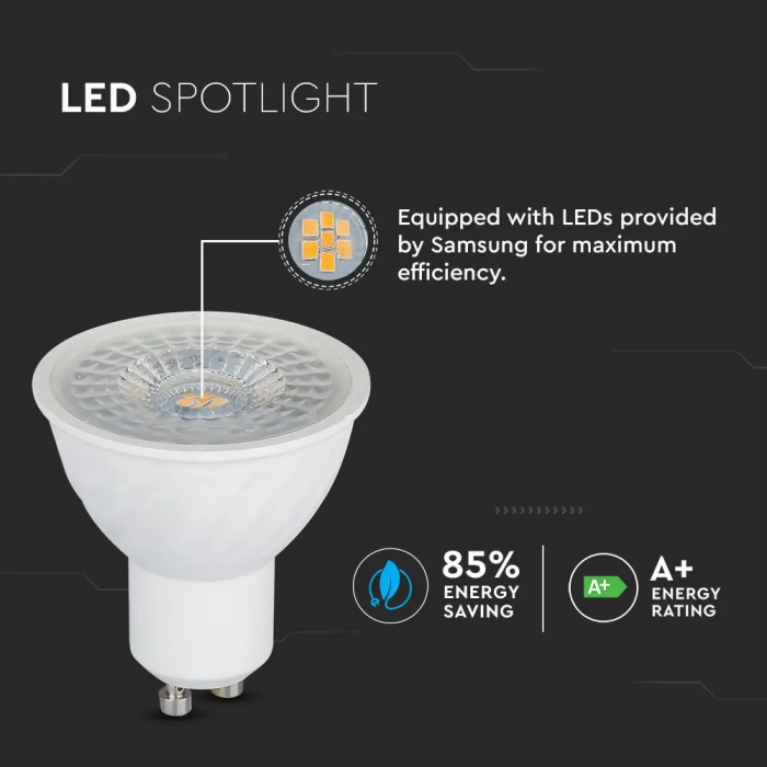 Spot LED V-TAC GU10, 6.5W, 480lm, Cip Samsung, 5 ani garantie [5]
