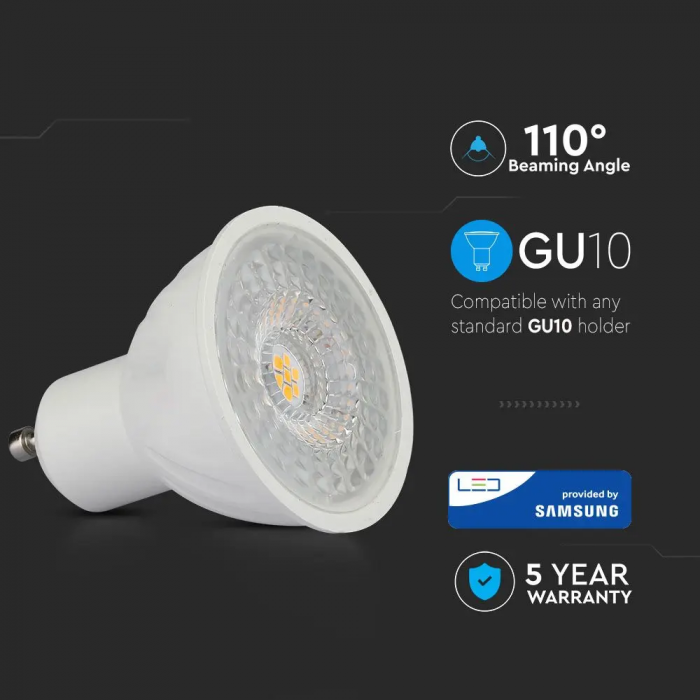 Spot LED V-TAC GU10, 6.5W, 480lm, Cip Samsung, 5 ani garantie [6]