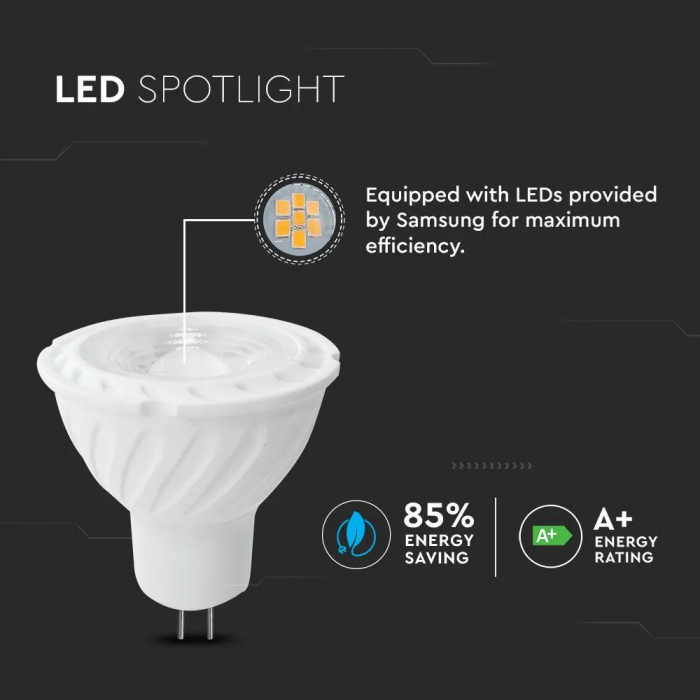 Spot LED V-TAC GU5.3, 6.5W, 450lm, Unghi 38°, Cip Samsung, 5 ani garantie [5]