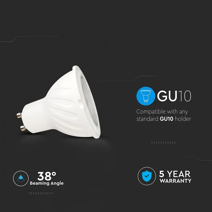 Spot LED V-TAC GU10, 7W, 480lm, Cip Samsung, Unghi 38°, 5 ani garantie [4]
