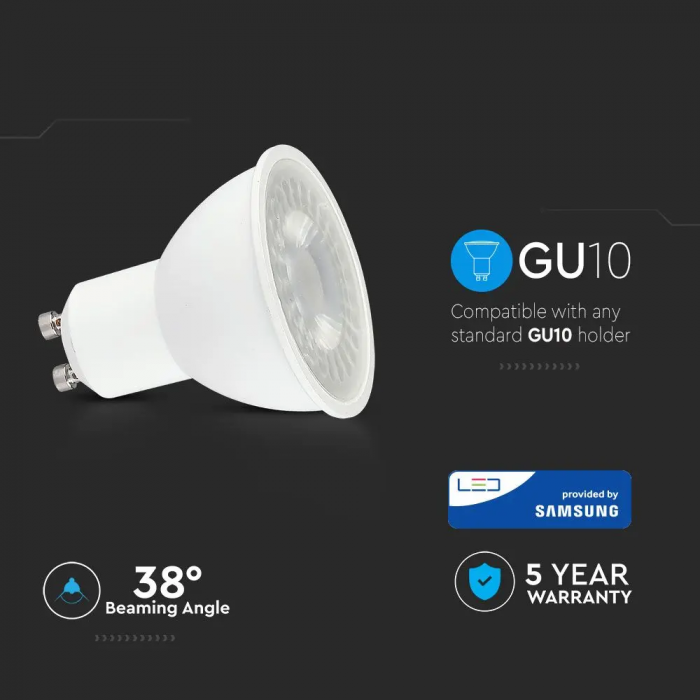 Spot LED V-TAC GU10, 8W, 720lm, Cip Samsung, Unghi 38°, 5 ani garantie [6]