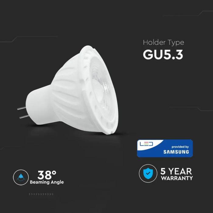Spot LED V-TAC GU5.3, 6.5W, 450lm, Unghi 38°, Cip Samsung, 5 ani garantie [4]