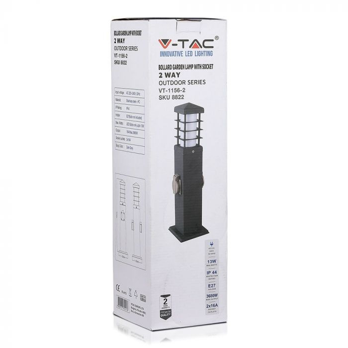 Stalp de exterior cu priza V-TAC, 2 intrari, IP44, Soclu E27 [5]