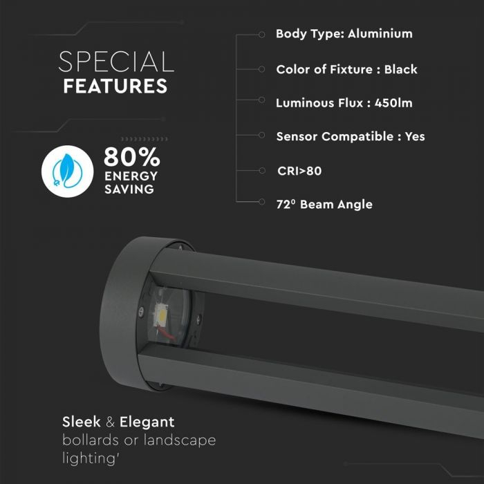 Stalp de gradina LED V-TAC, 10W, 4000k, 80cm, Negru, IP65 [3]