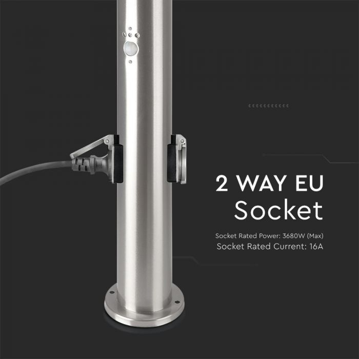 Stalp de gradina V-TAC, E27, 60cm, 2 prize + senzor miscare, Nickel [5]