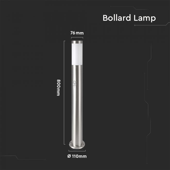 Stalp de gradina V-TAC, E27, 80cm, Otel Inoxidabil, Senzor de miscare [3]