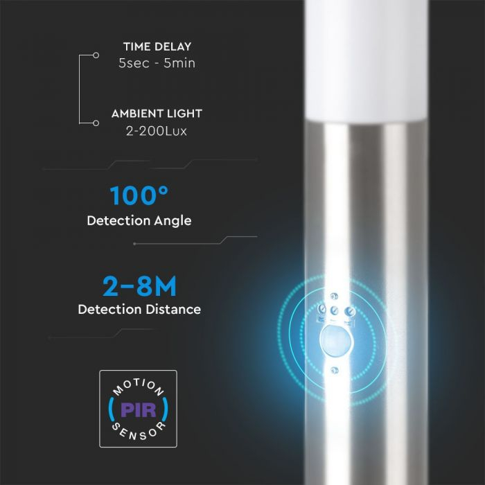 Stalp de gradina V-TAC, E27, 80cm, Otel Inoxidabil, Senzor de miscare [5]