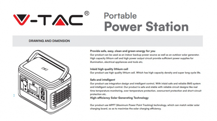 Statie de stocare portabila V-TAC, 500W, Port USB, USB-C, QUICK CHARGE [7]