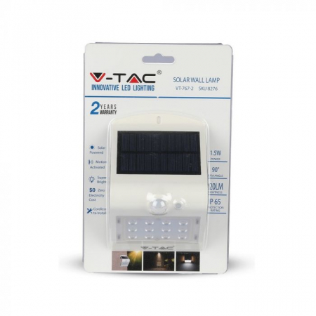 Aplici de perete - 1.5W Lampă solară LED Alb natural Corp Alb