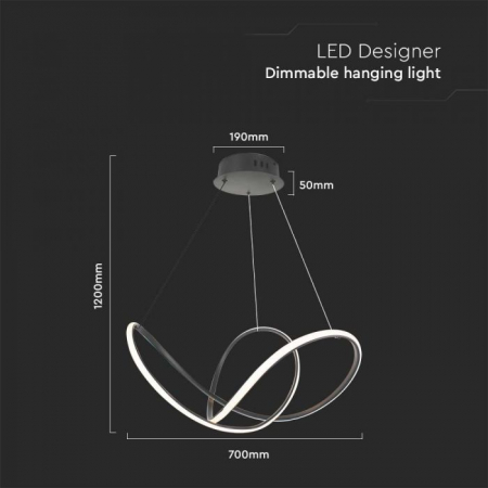 49W LED Lampă Suspendată Decorativă 70*20CM Corp Negru 3000K [3]