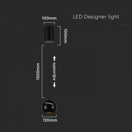 8.5W LED Lampă Suspendată Φ180 Cablu Ajustabil Touch On/Of Corp Negru 3000K [1]