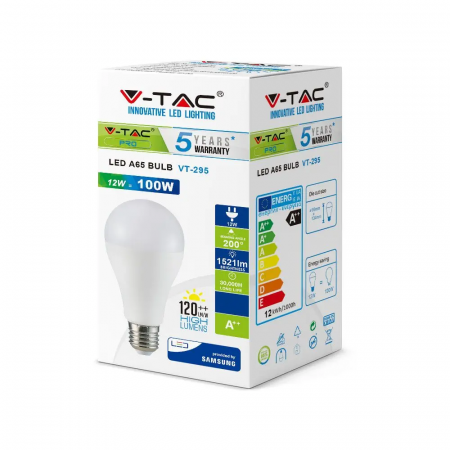 Bec LED V-TAC, 12W, 1521lm, E27, A60, Cip Samsung, 5 ani garantie, Lumina Neutra [1]