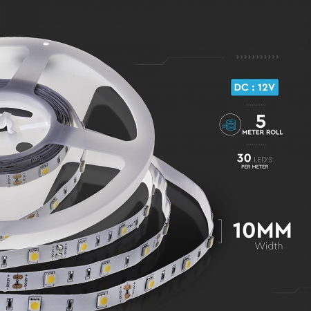 Banda LED V-TAC, 12V, 4.8w/m, 30 leduri/m, CRI>80, 500lm/m, IP20, Rola 5m [3]