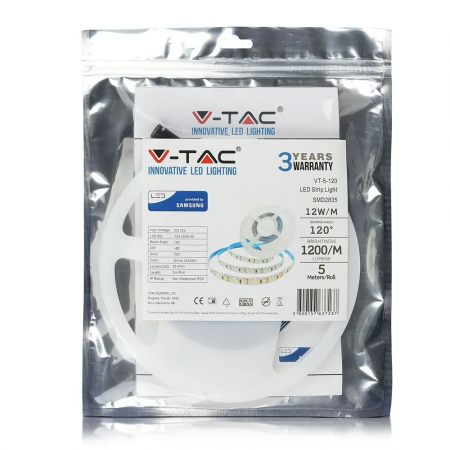 Banda LED V-TAC, 12V, 12w/m, 120 leduri/m, Cip Samsung, CRI>80, Rola 5m [4]
